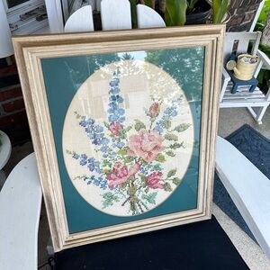 Large Vintage Framed Cross-stitch Wall Hanging Picture